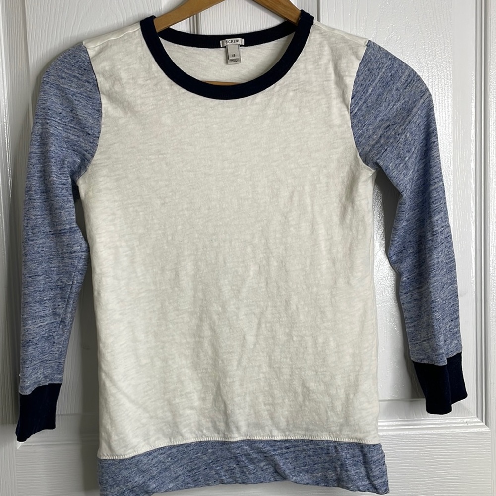 J. Crew cotton Tshirt crewneck creamy white and blue women’s size XS